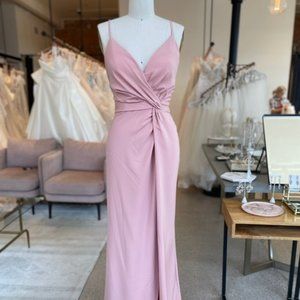 Blush Ruched Bridesmaid Dress with Slit